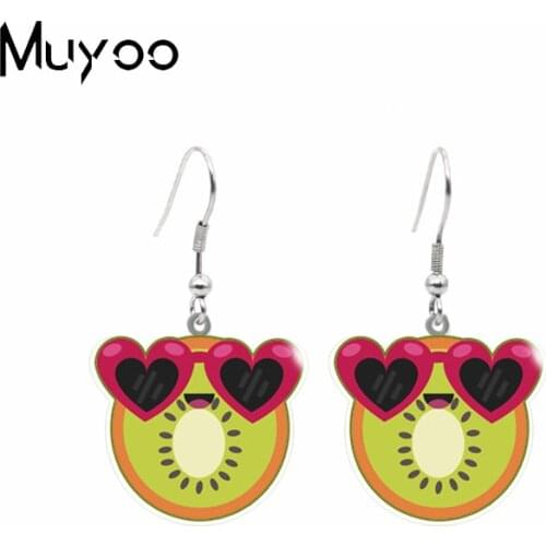 New Arrival Fruits Pineapple Watermelon Kiwi Coconut with Sunglasses Summer Acrylic Resin Epoxy Dangle Earrings