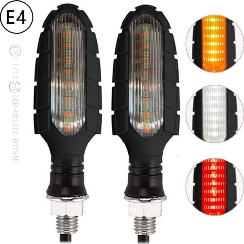2PCS Motorcycle Turn Signals Stop Signals DRL Flowing Water Flasher 4 in 1 Blinker Tail Light 16 SMD Universal M10 Brake Light