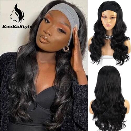 Kookastyle Synthetic Headband Wigs for Black Women Long Body Wave Wigs Glueless Headwraps Hair Omber Blonde/Brown Cosplay Wigs