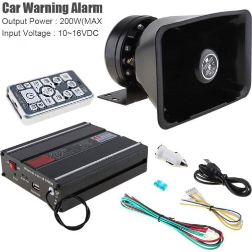 Universal 12V 200W 18 Tone Car Warning Alarm Police Siren Horn Speaker with MIC System + Wireless Remote Control