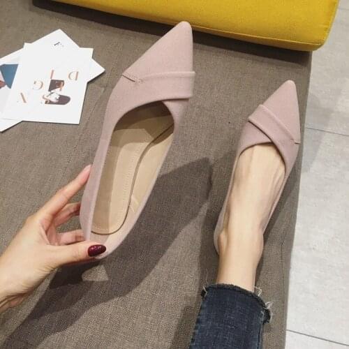 Fashion Casual Concise Pointed Toe Slip On Women Shoes Faux Suede Flats Spring Summer Office Lady Footwear Femmes Chaussures