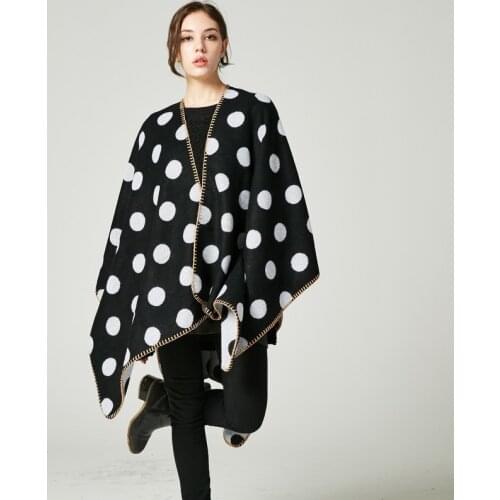 New Style Long Women Scarfs Thickened Split Autumn and Winter Ladies Ponchos Office Lady Shawls Conditioning Large Dot Cloak