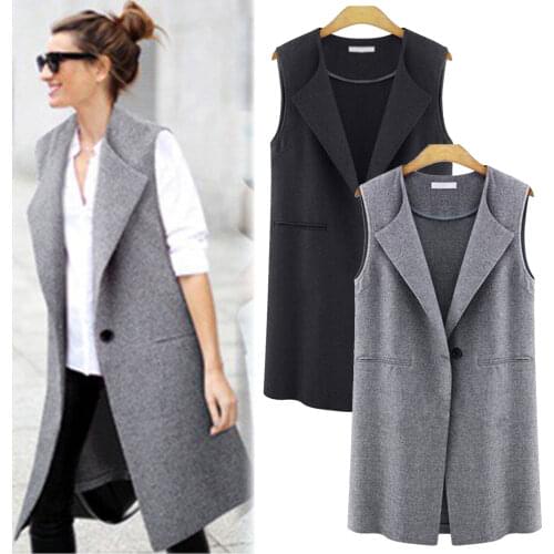 Womens Sleeveless Longline Waistcoat Jacket Trench Cardigan Blazer Coats Solid Color Casual Vest Fashion Plus Size