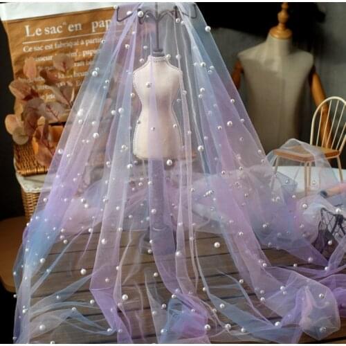 160CM Width Rainbow Mesh Pearls Beaded Lace Fabric By Meter Clothes Wedding Party Decor Dress Sewing Materials Hair Accessories