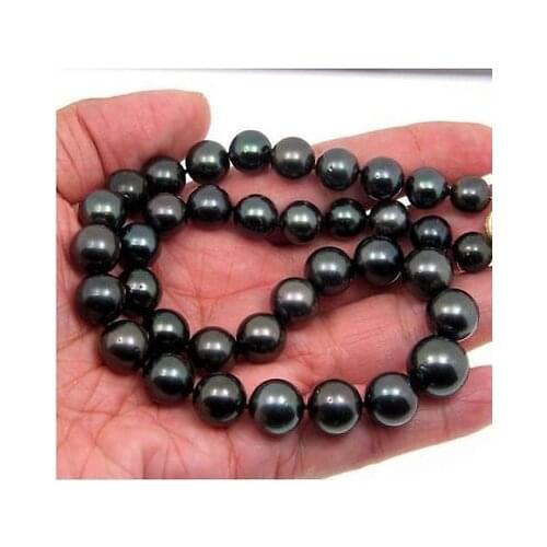 18 INCH HUGE AAA+ 11-12MM TAHTIAN BLACK PEARL NECKLACE 14K GOLD CLASP