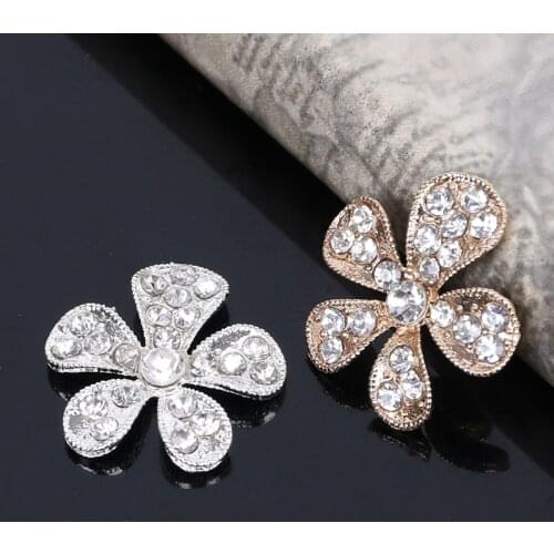 2015New 100Pcs Five-Leaves Flower Rhinestone Flatback Button for DIY Hair Accessories or Decorative Phone Case HZ254