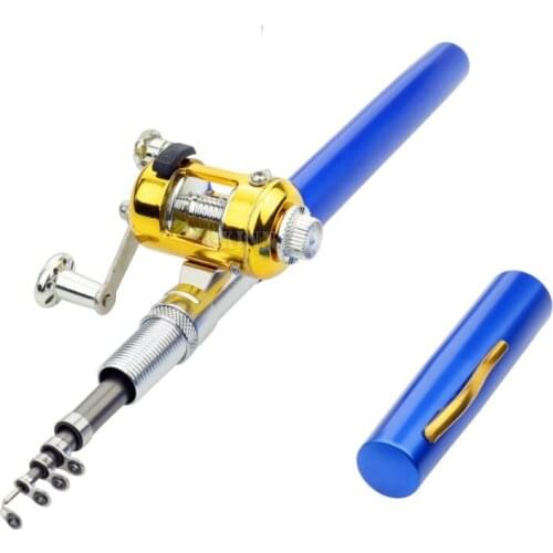 50Pcs/Lot Portable Pocket Telescopic Mini Fishing Pole Pen Shape Folded Fishing Rod With Reel Wheel