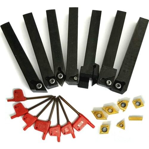7pcs 12mm CNC Shank Lathe Turning Tool Holder + 7pcs DCMT TCMT CCMT Inserts Blades For Lathe Turning Tool