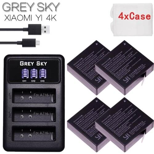 1400mAh Battery For Xiaomi Yi II Xiami yi 4k Batteries+ LED USB 3slots Charger for Xiaoyi Yi Lite Action Camera