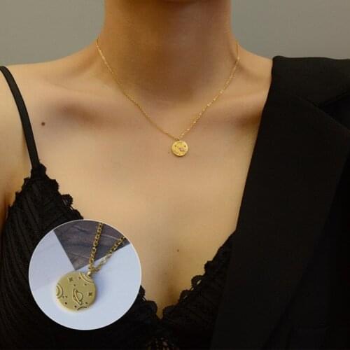 316L Stainless Steel Moon Star Earth Initial Charms Pendant Necklace Top Quality Jewelry Gifts Titanium Chain Necklace For women