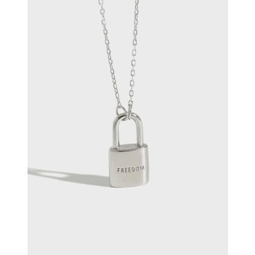 Real 925 Sterling Silver Statement Necklace for Women FREEDOM Letters Lock Pendant Necklaces Sister Friend Jewelry 2021
