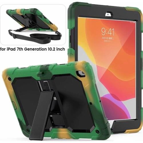 Case For Apple iPad 10.2 Cover hand & shoulder Strap Rubber Silicone Shockproof Armor Stand Case for iPad 7th Generation case