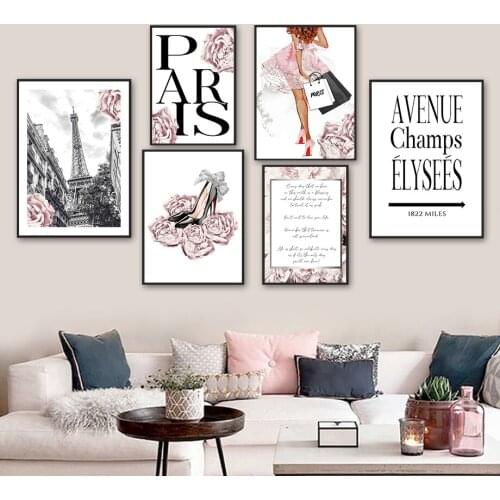 Paris Eiffel Tower Rose High heels Quote Wall Art Canvas Painting Nordic Posters And Prints Wall Pictures For Living Room Decor