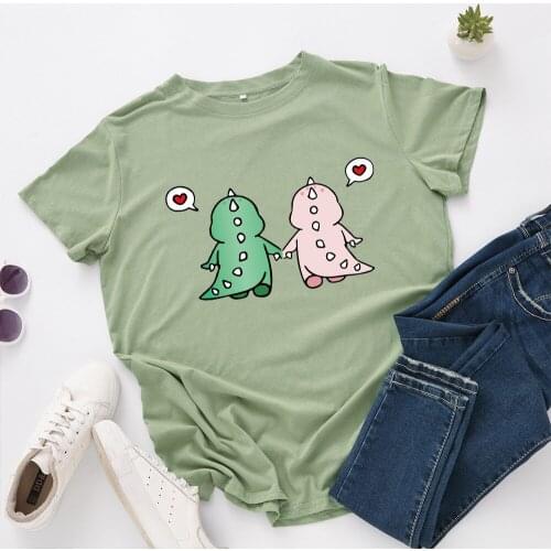 S-5XL Plus Size Tshirt Dinosaur Print T Shirt Women Shirts 100% Cotton O Neck Short Sleeve T-Shirt Funny T Shirts Casual Tops