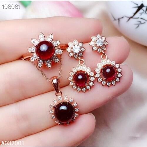 KJJEAXCMY fine jewelry natural garnet 925 sterling silver women pendant necklace ring earrings set support test luxury classic