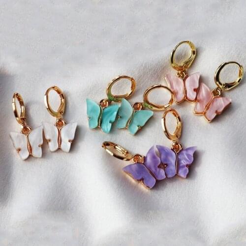 Sweet Romantic Butterfly Earrings Blue Pink Purple White серьги 2021 тренд Valentines Day Gift For Gilr Exquisite Charm pendien