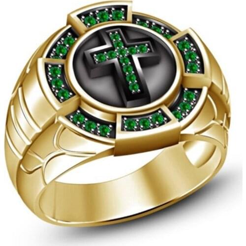 Fashion Gold Cross Men Rings Punk Hip Hop Green Crystal Zircon Wedding Rings for Women Male Jewelry Creativity Gift Wholesale