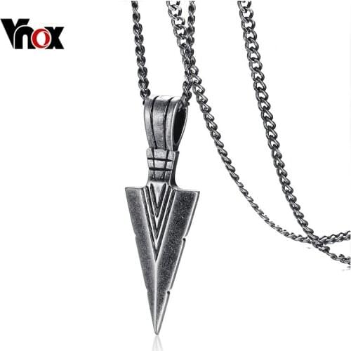 Vnox Vintage Rock Striking Mens Spearhead Arrowhead Pendant Necklace for Men Special Surf Bike Stainless Steel Necklace Jewelry
