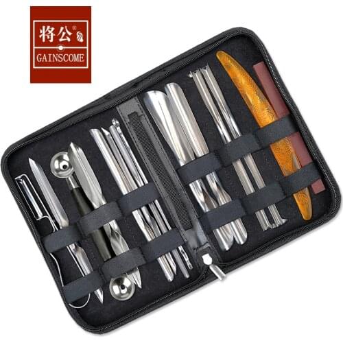 Chef Carving Knives 15 PCS Set Double-Headed UV Type Punching Knives Pull Pick Ring Knife Food Carving Master Knife Steel Sharp