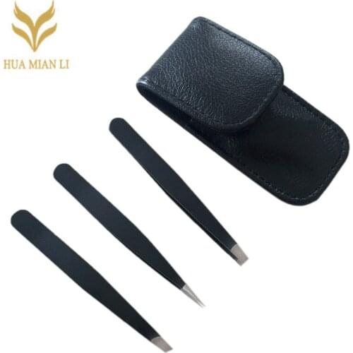 3Pcs Stainless Steel Eyebrow Tweezer Set Slant Tip/Point Tip/Flat Tip Eyebrow Clip Sets with Bag Hair Removal Beauty Tool 9.6cm