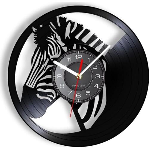 Zebra Stripes Portrait Vinyl Record Wall Clock Black And White Equines Disk Crafts Wildlife Aniaml African Safari Home Decor