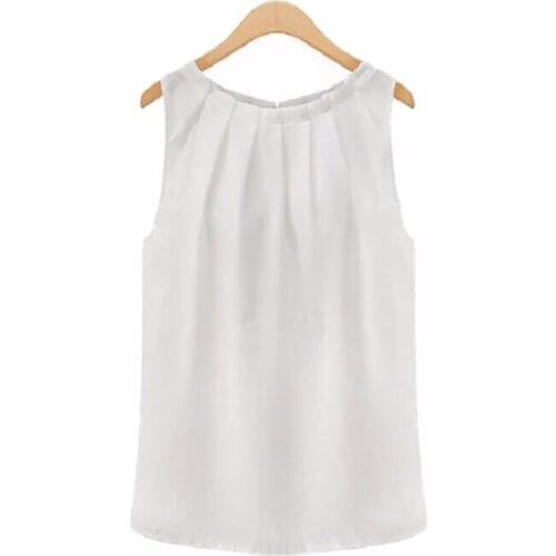 New Women Tropical Sexy Fold Sleeveless O Neck Chiffon Blouses Casual Tops Women Shirt Plus Size XXXL #266690