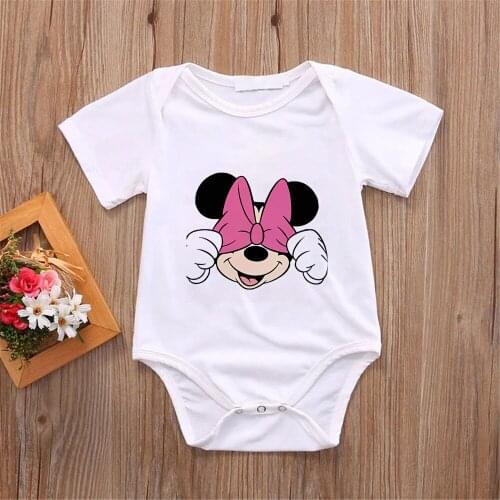 New Summer Short Sleeve Cute Baby Casual Clothes Cotton Minnie Friends Crawl Cartoon Printing O-neck Tops Selling Fashion
