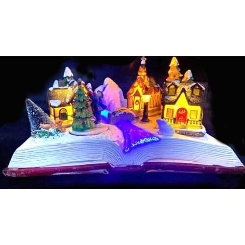 New Christmas Decorations Colorful Flash Music Book Ornaments Creative Resin Crafts Luminous Small House