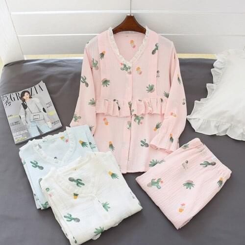 Crepe cactus confinement clothes, gauze pajamas for pregnant and lying-in women, postpartum nursing and nursing clothes