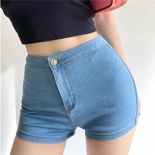 Za Sexy Vintage Skinny Denim Shorts Girl 2021 Summer New High Waist Hip Lift Stretch Tight Stretch Hips Prom Party Jeans Women