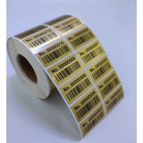500 Gold 40mm x 20mm Consecutive, Sequential Number Sequence Labels, Numbering Stickers