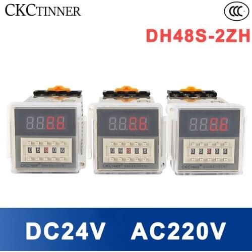 Digital LED Programmable Timer Relay Switch DH48S-2ZH 0.01S-99H99M DC24V AC220V Delay Timer Socket Base SPDT 2 Group Contacts