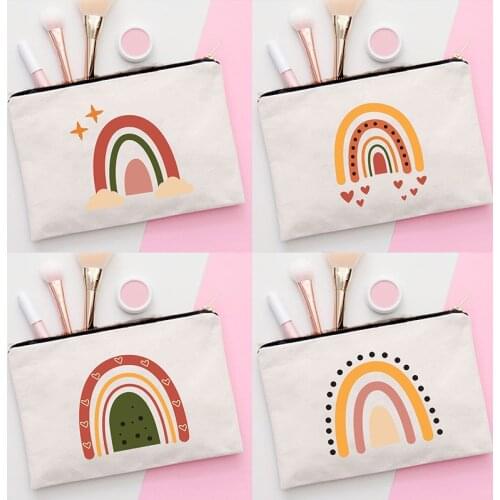 Rainbow Print Makeup Bags Female Cosmetic Case Travel Toiletry Organizer Lady Wash Storage Pouch Eco Reusable Student Pencil Bag