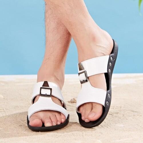 Summer Mens Sandals Leisure Genuine Leather Beach Shoes Mens Slippers Real Leather Sandals Mens Shoes