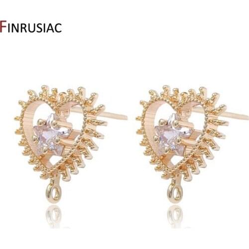 925 silver needle hypoallergenic 14K gold plated shiny zircon heart shape stud earring hooks accessories for jewelry making