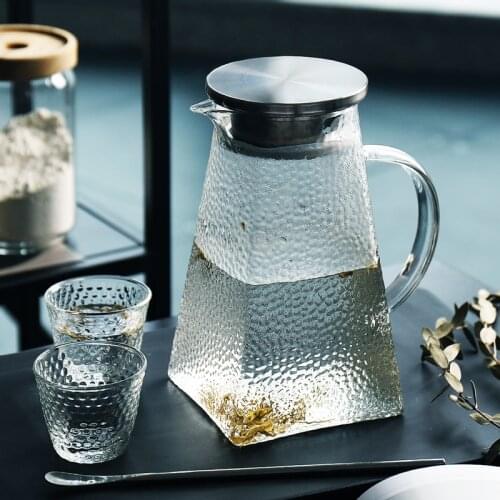 Glass Tea Mugs Coffee Mug Large Flower Teapot With Cups High Temperature Resistant Glass Hammered Juice Jug Square Cold Kettle