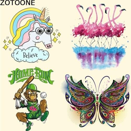 ZOTOONE Flamingo Unicorn Patch Iron on Heat Transfer Patch for Kids Clothing Cartoon DIY Stripes Applique T-shirt Custom Sticker