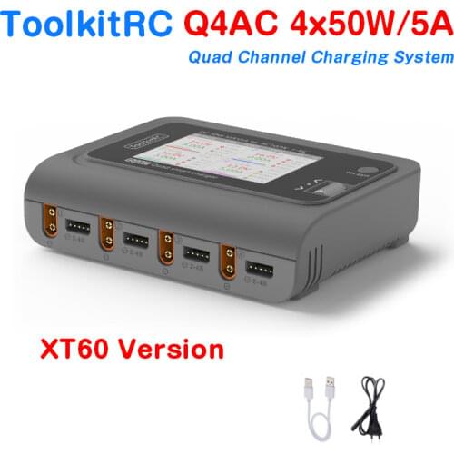 In Stock ToolkitRC M4Q 4x50W 5A AC 100W 4 Port DC XT60/XT30 Optional Smart Charge 32 Bit ARM IPS Bright Clear Wide Angle Display
