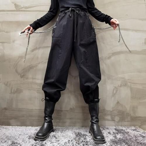 Autumn Fashion Black Women Cargo Pants Loose Casual High Waist Wide Leg Pants 2021 New Trend Thin Drawstring Pants LL86
