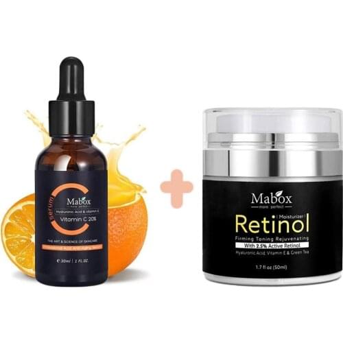High Quality MABOX 2.5% Retinol Whitening Face Cream + Vitamin C Serum Anti-aging Remove Wrinkle