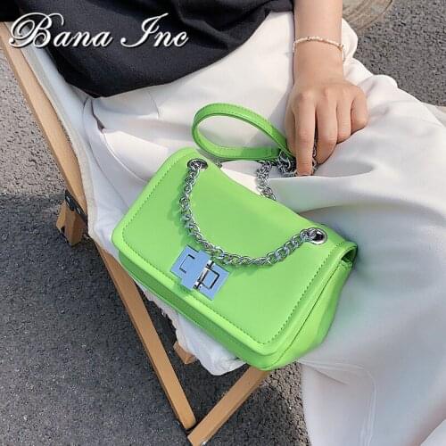 Women Bag Luxury Brand Green Leather Crossbody Bag Metal Chain Flap Shoulder Bag Pu Leather Women Messenger Bags Solid Color