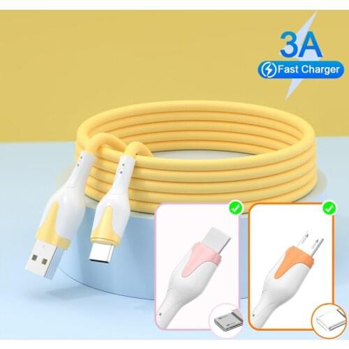 3A Liquid Soft Silicone Cable Micro USB Type C Fast Charging Universal Smart Phone Date Cord For iPhone 12 11 Pro Max Xiaomi 11