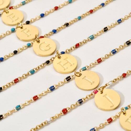 ZMZY Fashion Boho Colorful Stainless Steel Chain 26 A-Z Alphabet Letter Bracelet Cute Name Link Bangle Pulseras Mujer Jewelry