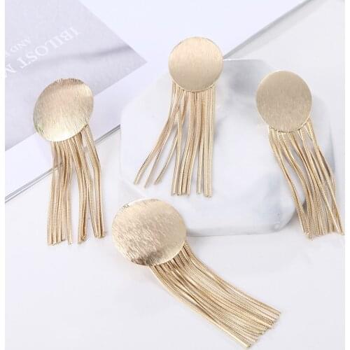Ztech New Gold Color Round and Oval Metal Long Tassel Drop Earrings For Women Girls Trendy Elegant Party Jewelry Pendientes
