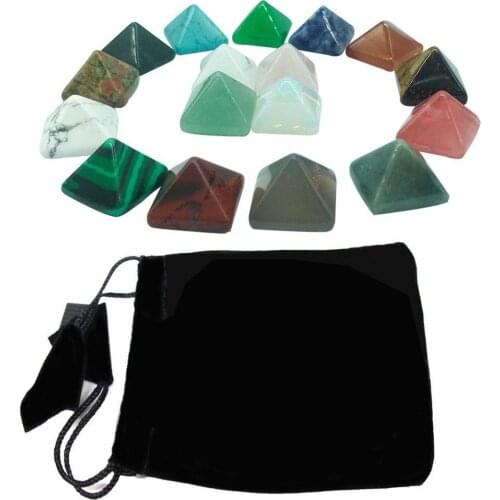 1 Set Natural Crystal Stone Seven Chakras Semi-precious Stones Pyramid Cone Crystal With Black Storage Bag Random Colors