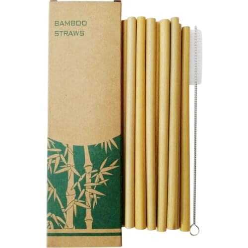 10Pcs/Set Natural Bamboo Straw Reusable Drinking Straws with Case and Clean Brush 20cm Eco-friendly Bamboo Straws Bar Tools