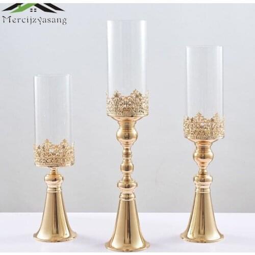 10PCS/LOT Nordic Candle Holder Table Crystal Candlestick Geometric Romantic Gold Candle Holders for Wedding/Dinner Decoration 60