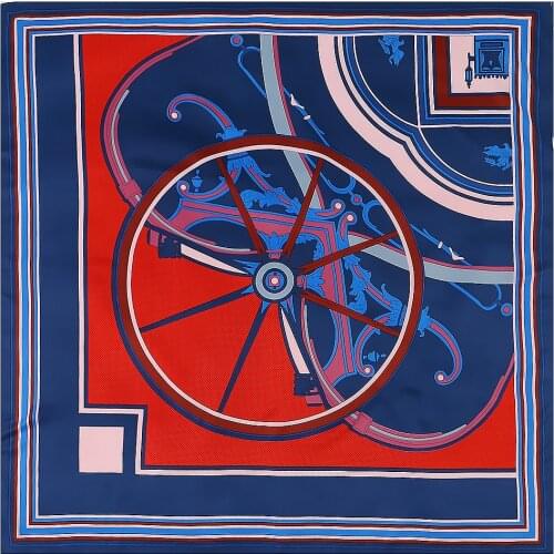 100% Twill Silk Scarf Women Large Shawls Euro Wheel Print Stoles Square Scarves Bandana 130CM Big Kerchief Female Foulards