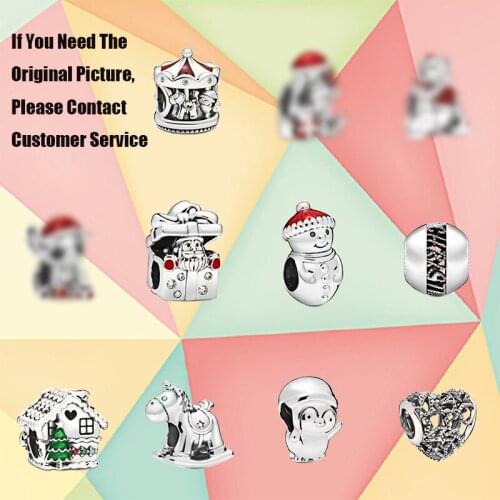 KAKANY 2019 Winter 925Silver MI Mouse Christmas Snowman and Santa Hat Carousel Little Penguin Charm DIY Beaded Accessories