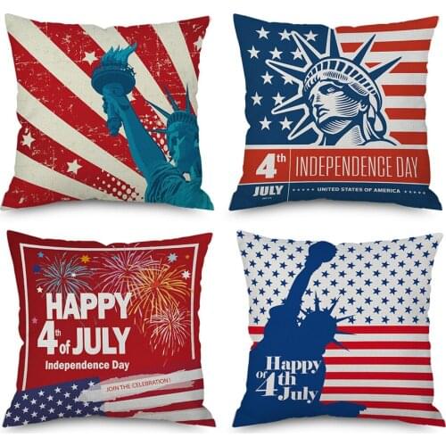 4th of July USA Independence Day Decorative Pillows Case Office Sofa Cushion Cover Red and Blue Flag Print Pillow Cover 45x45cm